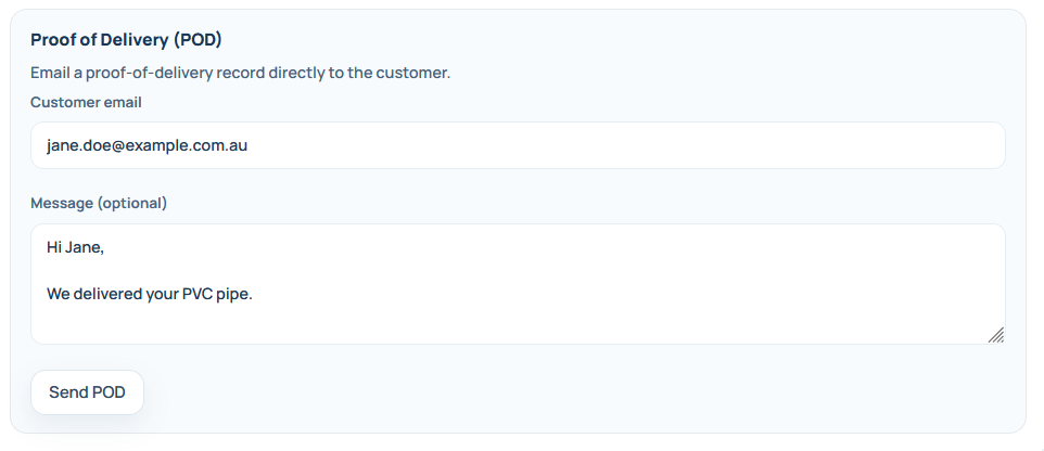 Proof of delivery email form