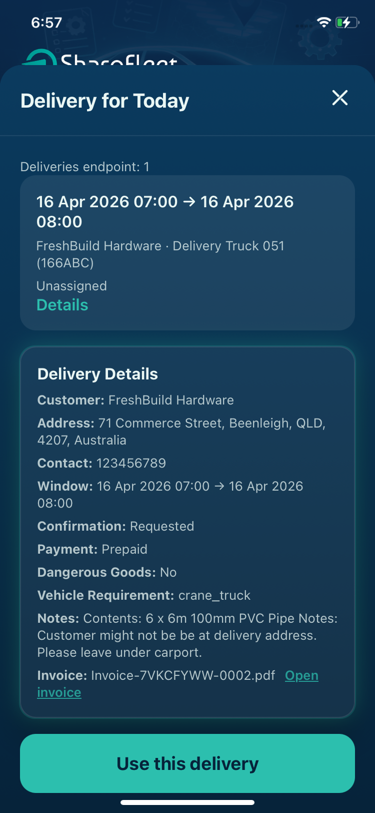 Open the assigned delivery